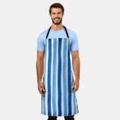 Blauw en wit handbeschilderde strepen schort (Gedragen)