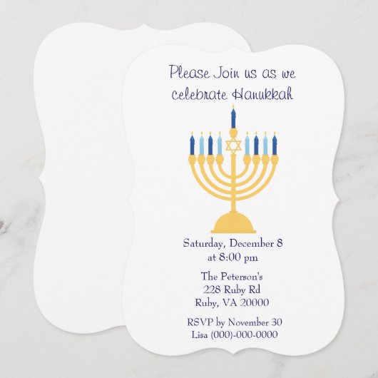 Blauw en wit Hanukkah-feest Kaart (Voorkant / Achterkant)