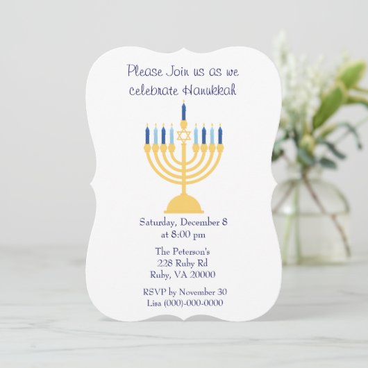 Blauw en wit Hanukkah-feest Kaart (Staand voorkant)
