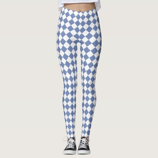 Blauw en wit Harlequin Diamond Pattern Leggings (Voorkant)