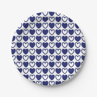 Blauw en wit hart papieren bordje