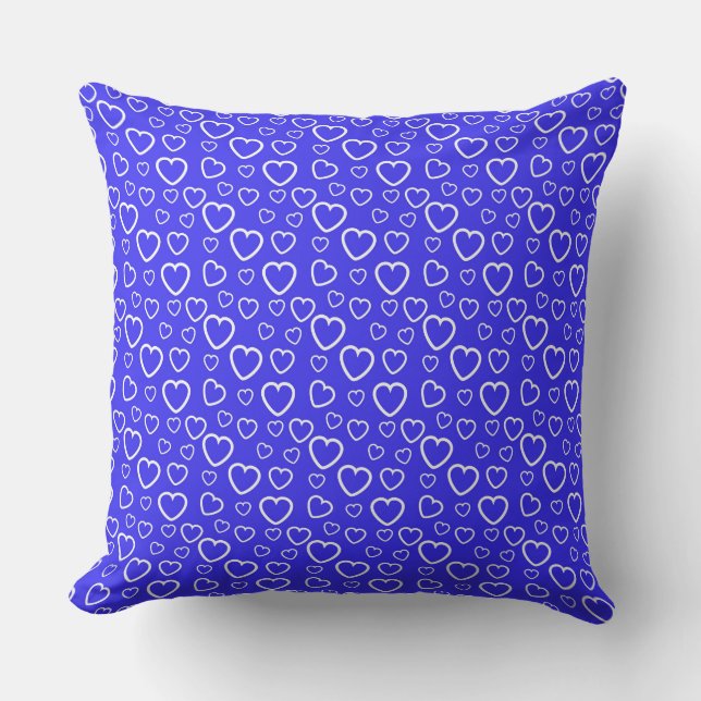 Blauw en Wit Hartjes Patroon Kussen (Voorkant)