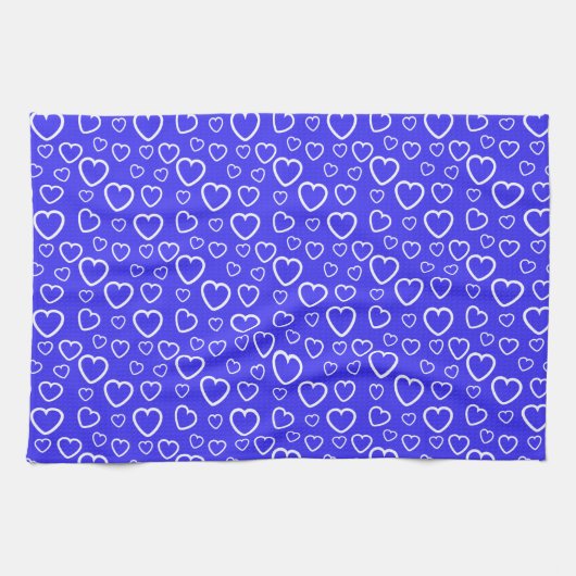 Blauw en Wit Hartjes Patroon Theedoek (Horizontaal)