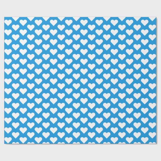 Blauw en wit Heart Pattern Wrapping Paper Cadeaupapier (Vlak)