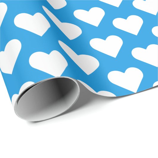 Blauw en wit Heart Pattern Wrapping Paper Cadeaupapier (Rol Hoek)