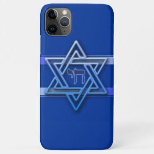Blauw en Wit Hebreeuwse Chai Ster van David iPhone 11 Pro Max Hoesje