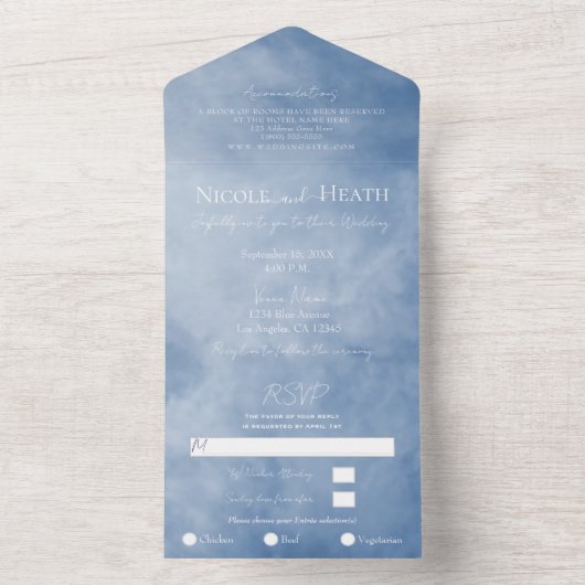 Blauw en wit hemel wolken hemelsbreed huwelijk all in one uitnodiging (Binnen)