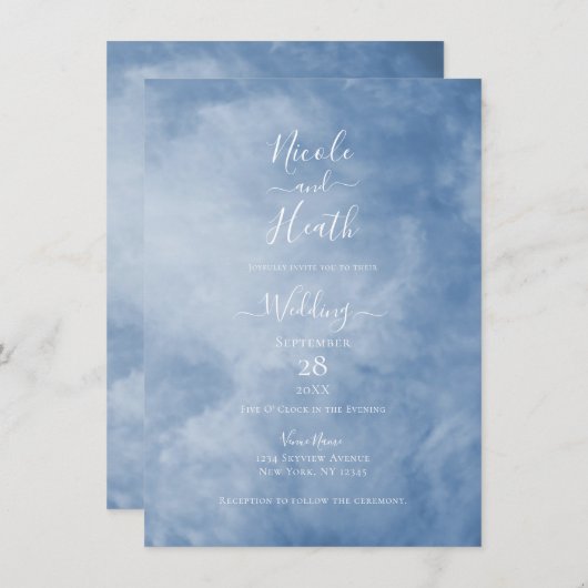 Blauw en wit hemel wolken hemelsbreed huwelijk kaart (Voorkant / Achterkant)