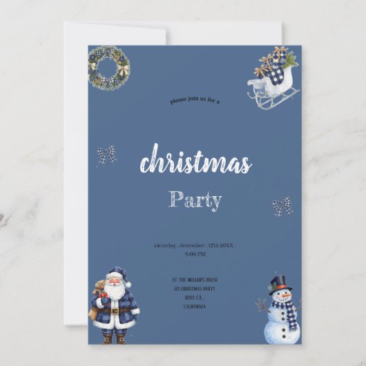 blauw en wit het kerstmanfeest uitnodiging (Voorkant)