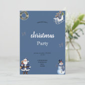 blauw en wit het kerstmanfeest uitnodiging (Staand voorkant)