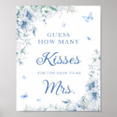 Blauw en Wit Hoeveel Kisses Vrijgezellenfeest Spel Poster (Voorkant)