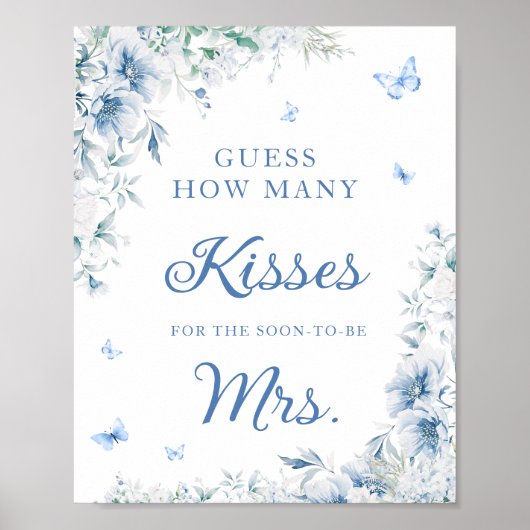 Blauw en Wit Hoeveel Kusjes Bruidsfeest Spel Poster (Voorkant)