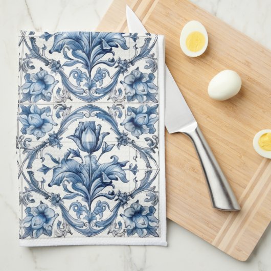 Blauw en wit Holland Aardewerk Tegel 2 Theedoek (Quarter Fold)