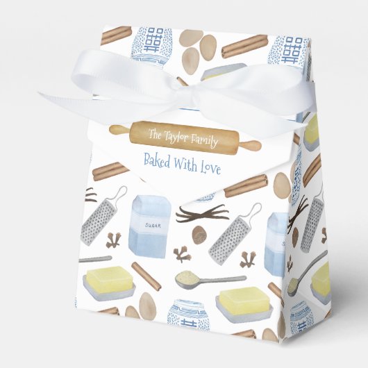 Blauw en wit Home Baked Cookies of Slice of Pie Bedankdoosjes (Voorkant Zijde)