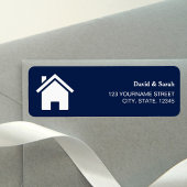 Blauw en Wit Home Return Adres Label