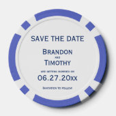 Blauw en wit homoseksueel Save The Date-pokerfiche Poker Chips (Achterkant)