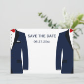 Blauw En Wit Homotrouw Save The Dates Date (Staand voorkant)