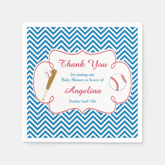 Blauw en wit honkbal Baby shower Servet (Voorkant)