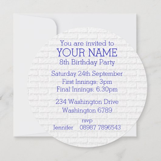 Blauw en wit honkbal jersey verjaardagsfeestje kaart (Achterkant)