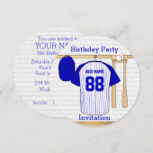 Blauw en wit honkbal jersey verjaardagsfeestje kaart (Voorkant / Achterkant)