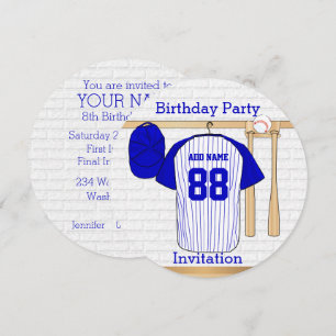 Blauw en wit honkbal jersey verjaardagsfeestje kaart