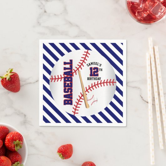 Blauw en wit honkbal verjaardag | personaliseren servet (Insitu)