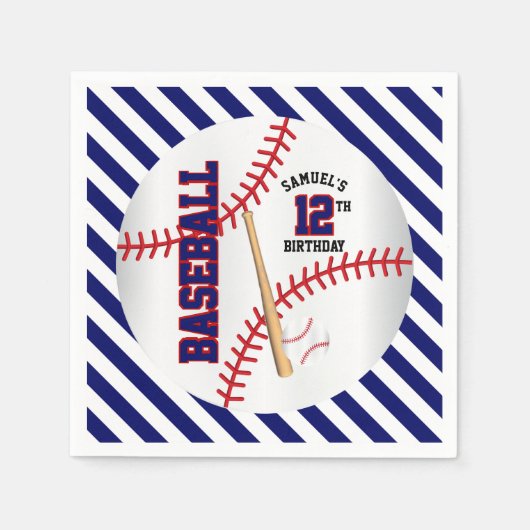 Blauw en wit honkbal verjaardag | personaliseren servet (Voorkant)