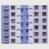 Blauw en wit hoogstijgend gebouw cadeaupapier (Vlak)