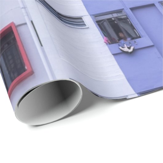 Blauw en wit hoogstijgend gebouw cadeaupapier (Rol Hoek)