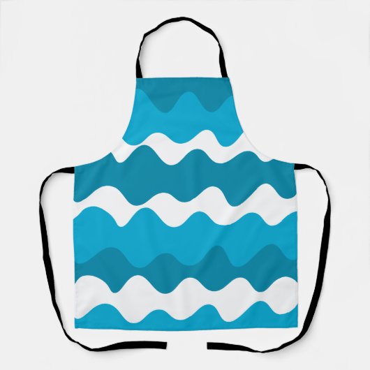 Blauw en wit horizontaal golvenpatroon schort (Voorkant)