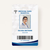 Blauw en Wit | Hospital Medical Employee Foto Badge (Voorkant)
