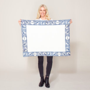 Blauw en Wit Houten Tegels Aangepaste Naam Fleece Deken