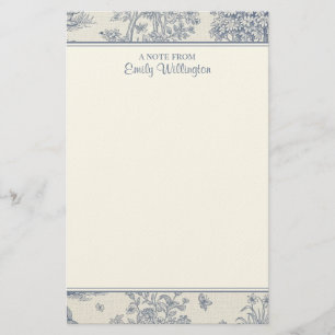 Blauw en Wit Houtland Toile Patroon Persoonlijk Briefpapier
