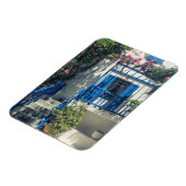 Blauw en wit huis in Mykonos, Griekenland Magneet (Linkerzijde)