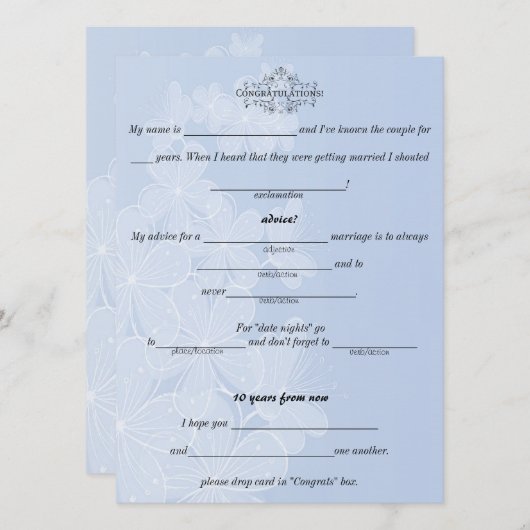 Blauw en wit, huwelijksadvies, commentaar, aangepa kaart (Voorkant / Achterkant)