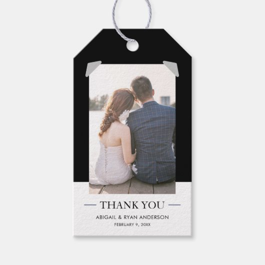 Blauw en Wit Huwelijksfoto Custom Gift Labels Cadeaulabel (Voorkant)