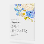 Blauw en wit Hydrangeas Baby shower Welkom Acryl Bord (Hoek)