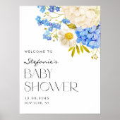 Blauw en wit Hydrangeas Baby shower Welkom Poster (Voorkant)