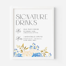 Blauw en Wit Hydrangeas Trouwhandtekening Drinken Poster