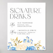 Blauw en Wit Hydrangeas Trouwhandtekening Drinken Poster (Voorkant)
