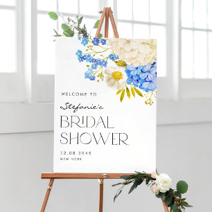 Blauw en wit Hydrangeas Vrijgezellenfeest Welkom Poster