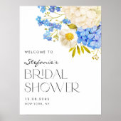 Blauw en wit Hydrangeas Vrijgezellenfeest Welkom Poster (Voorkant)