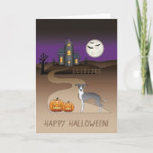 Blauw en wit Iggy en halloween Hauned House Kaart (Voorkant)