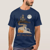 Blauw en wit Iggy en halloween Hauned House T-shirt (Voorkant)
