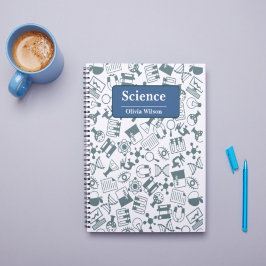 Blauw en Wit Illustratief Wetenschap Notitieboek