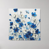 Blauw en Wit Impasto Bloem Abstracte Wandkunst Canvas Afdruk (Voorkant)