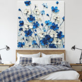 Blauw en Wit Impasto Bloem Abstracte Wandkunst Canvas Afdruk (Insitu (Slaapkamer))