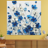Blauw en Wit Impasto Bloem Abstracte Wandkunst Canvas Afdruk (Insitu (Woonkamer))