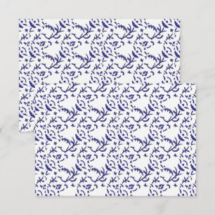 Blauw en wit inpakpapier met een afbeelding bedankkaart
