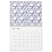 Blauw en wit inpakpapier met een afbeelding kalender (Mar 2026)